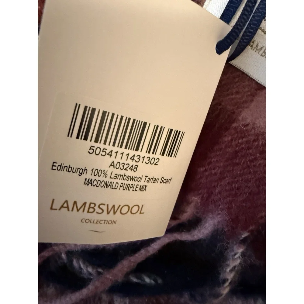 Edinburgh Woolen Mill Scarf Lambswool Macdonald Purple Plaid‎ Wool Scotland NWT